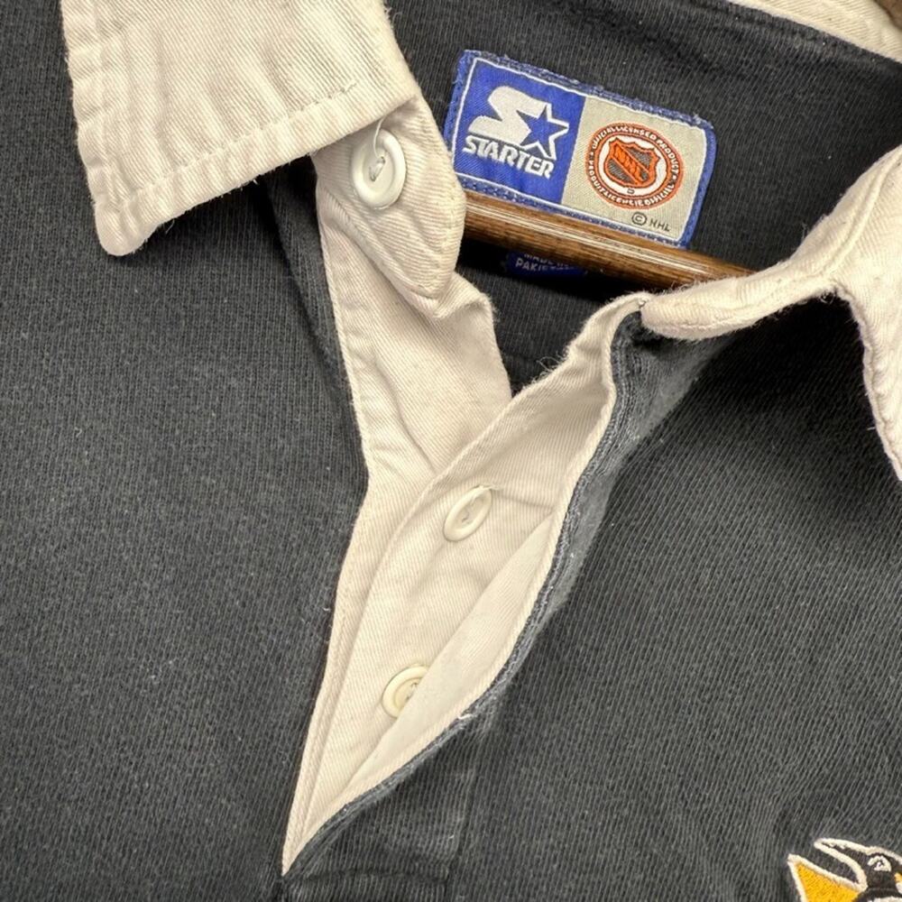 Vintage Pittsburgh penguins Rugby Shirt Men's XL Black Embroidered Starter 90s - Picture 8 of 12